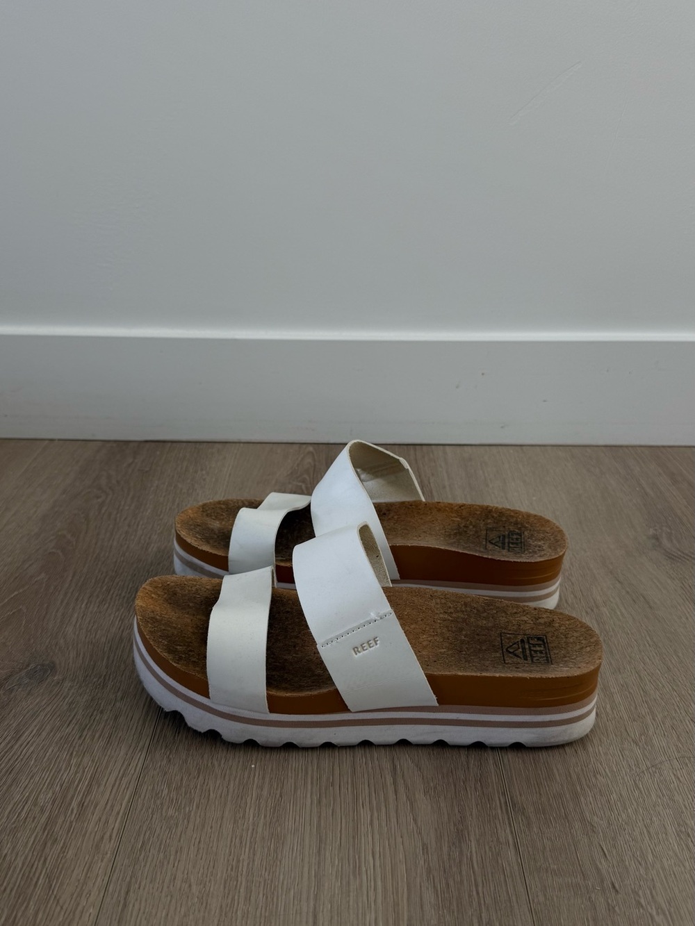 Reef White Platform Slide Sandals with Dual Straps